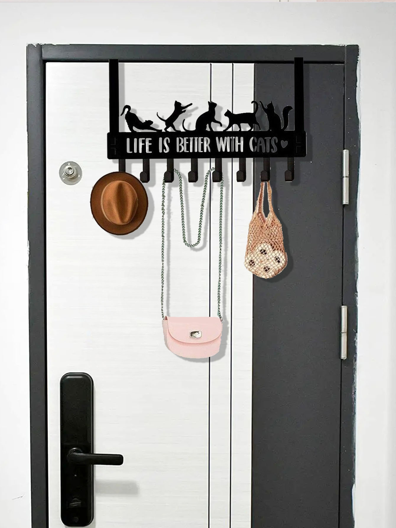 Cat-Shaped Over-the-Door Organizer with 8 Hooks - Image 3