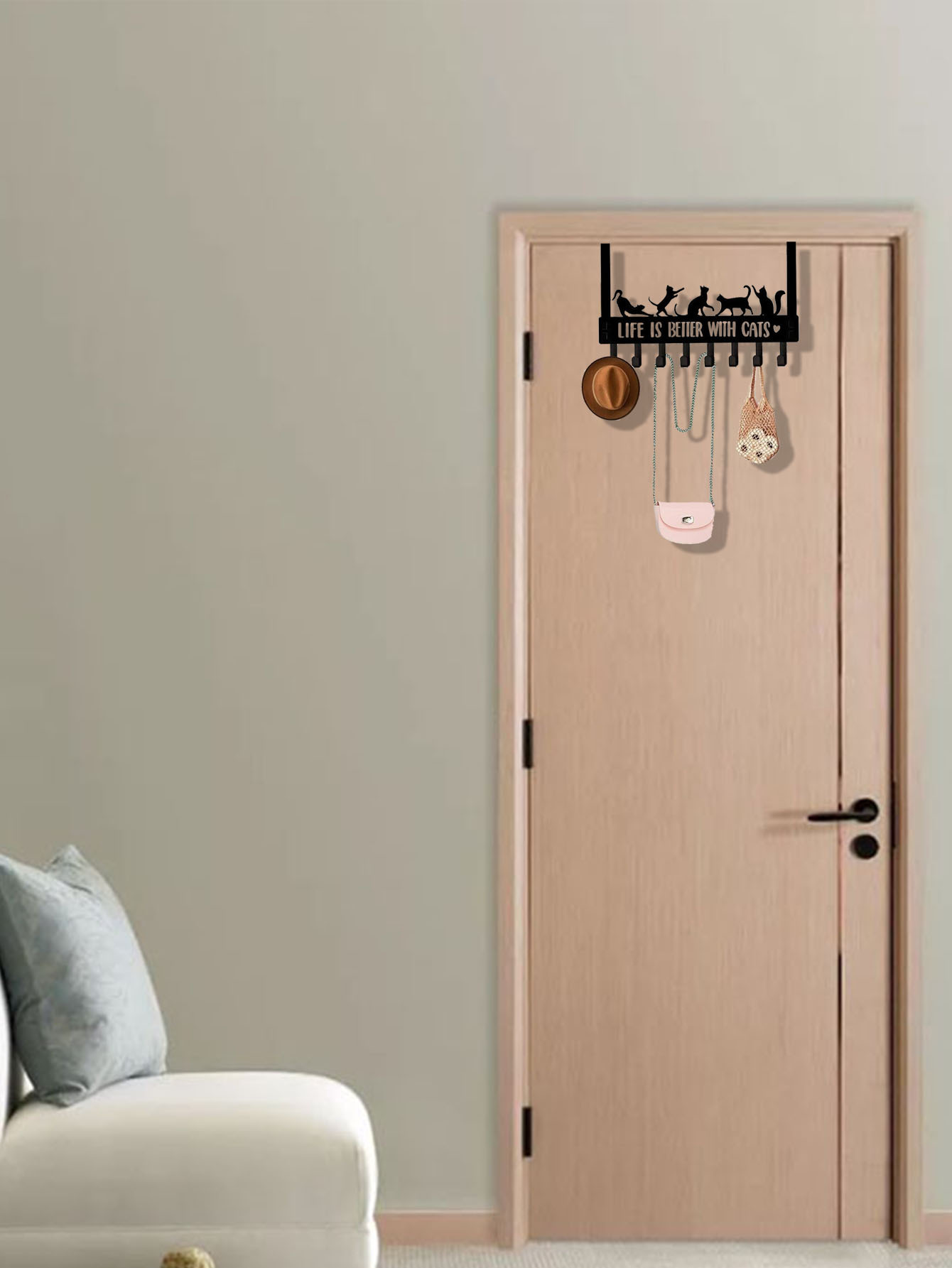 Cat-Shaped Over-the-Door Organizer with 8 Hooks - Image 5