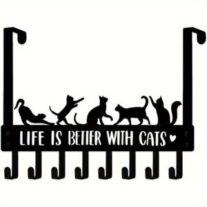 Cat-Shaped Over-the-Door Organizer with 8 Hooks