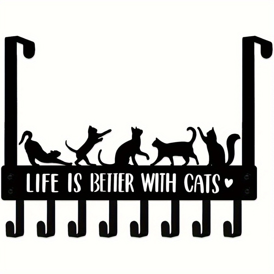 Cat-Shaped Over-the-Door Organizer with 8 Hooks