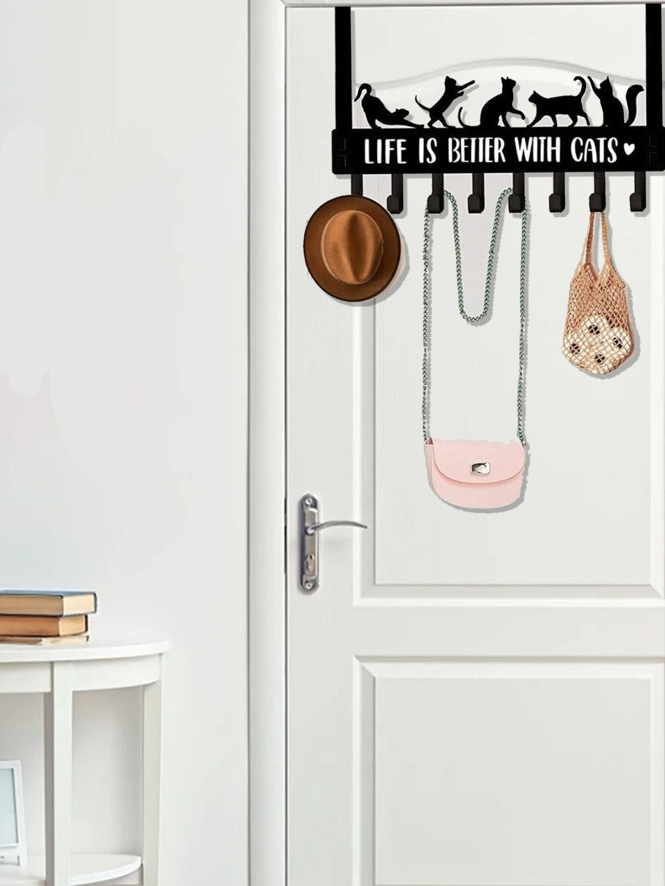 Cat-Shaped Over-the-Door Organizer with 8 Hooks - Image 7